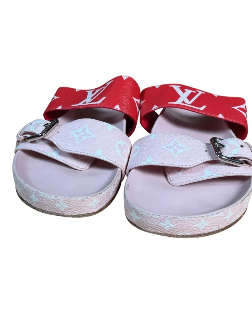 Louis Vuitton Bom Dia Canvas Monogram Slide Sandals Pink Red Size EU 38.5 US 8.5